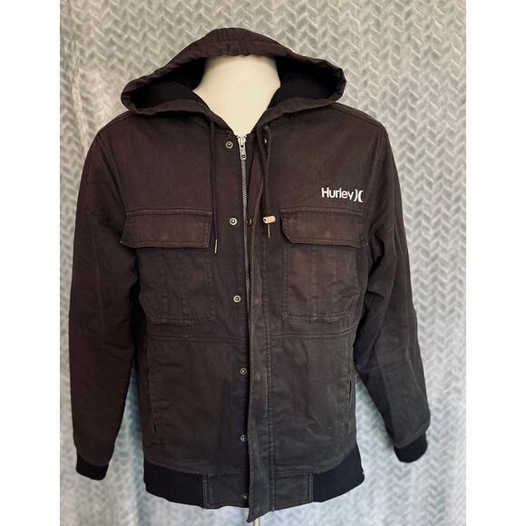 Hurley Other - Hurley Mens Fleece Lined Hooded  Black Canvas Denim Jacket- Small Outdoor Chore